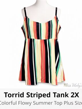 Torrid Striped Tank Top 2X Colorful Summer Flowy Plus Size